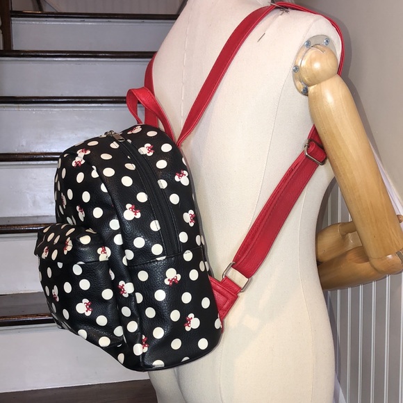 DISNEY Minney Mouse Backpack Black Red & White Bag Red Lining Like New RARE HTF - Picture 4 of 17